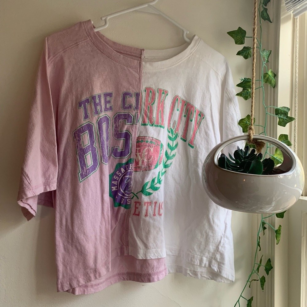 graphic tee, colorblock shirt